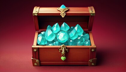 Aquamarine in einer Schatzkiste weinroter Hintergrund