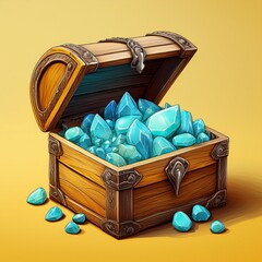Aquamarin in einer Schatzkiste gelber Hintergrund