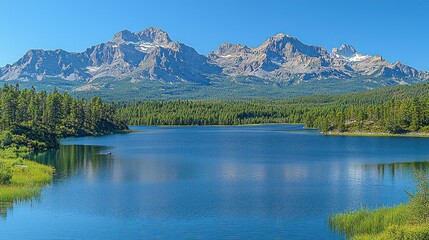 Majestic Mountain Lake Serenity: A Breathtaking Panorama of Nature's Beauty