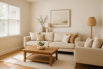 Elegant and Cozy Living Room With Neutral Tones and Natural Light Enhancing the Tranquil Atmosphere