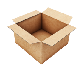 Unpacking a cardboard box a minimalist business process isolated on transparent background png