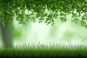 Obraz premium Green environmental scene with trees and grass and a bokeh background providing copy space