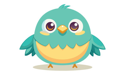 Fototapeta premium Cute Cartoon Bird Chubby Round Shape Turquoise vector illustrations
