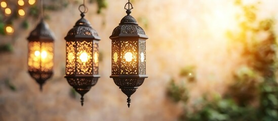 Obraz premium Beautiful decorative lanterns are hanging with warm glowing light inside