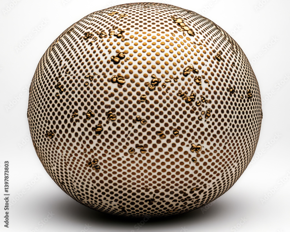 Poster image of a textured spherical object with intricate dot pattern isolated on white background