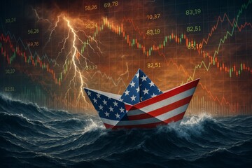 Navigating Turbulent Waters A Paper Boat with American Flag Symbolizes Resilience Amidst Financial Storms and Market Volatility