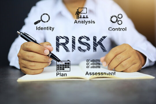 Risk management concept with businessman in white shirt planning on managing risks that occur in business