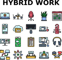 hybrid work model remote icons set vector