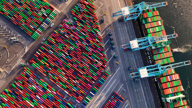 Los Angeles, United States - March 2025: Aerial View of Long Island port harbor, in Los Angeles, USA.