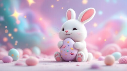 Fototapeta premium Cute Bunny Easter and Easter Egg in Galaxy