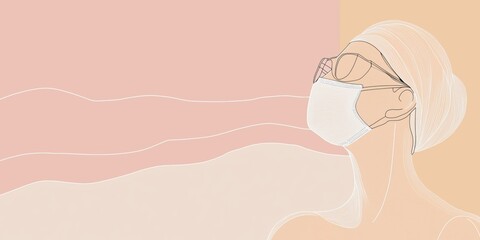 Abstract line drawing of a masked medical professional, minimalist style, set on a clean background with space for copying