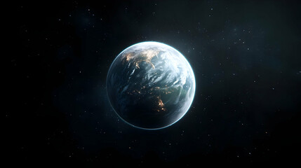 Naklejka premium Earth Planet In Dark Space With Stars