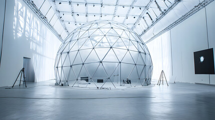 Geodesic Dome Structure in a Modern Indoor Setting