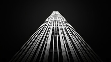 Dark monochrome building with sharp edges, studio lighting effect, ideal for high-end real estate ads. 