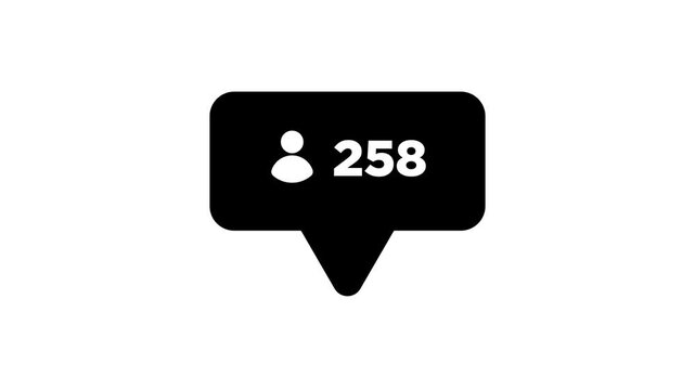Speech bubble message notification icon with increasing number animation isolated on White Background