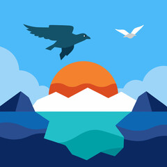 An iceberg in the middle of the ocean vector art illustration