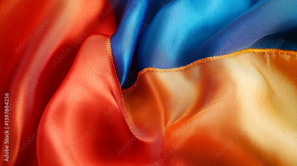 Aufkleber abstract colorful silk fabric texture background orange red blue yellow gradient draped luxurious el