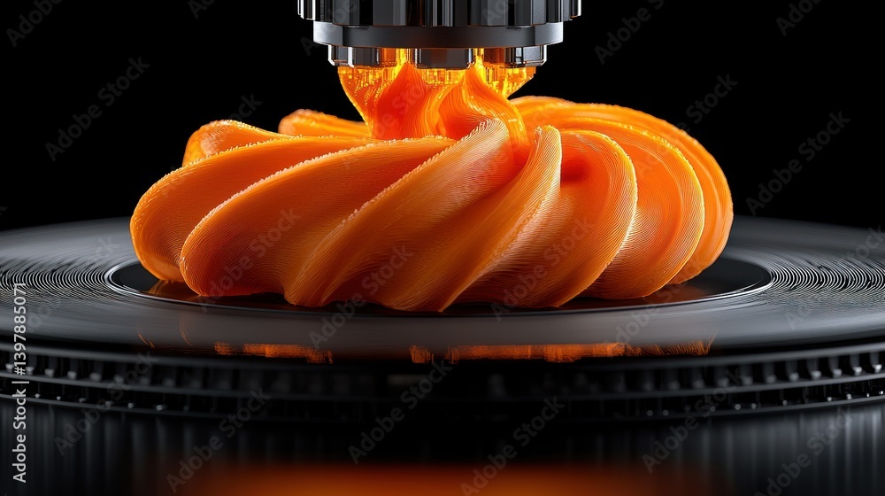 Aufkleber 3d printing in action: orange filament creating intricate design