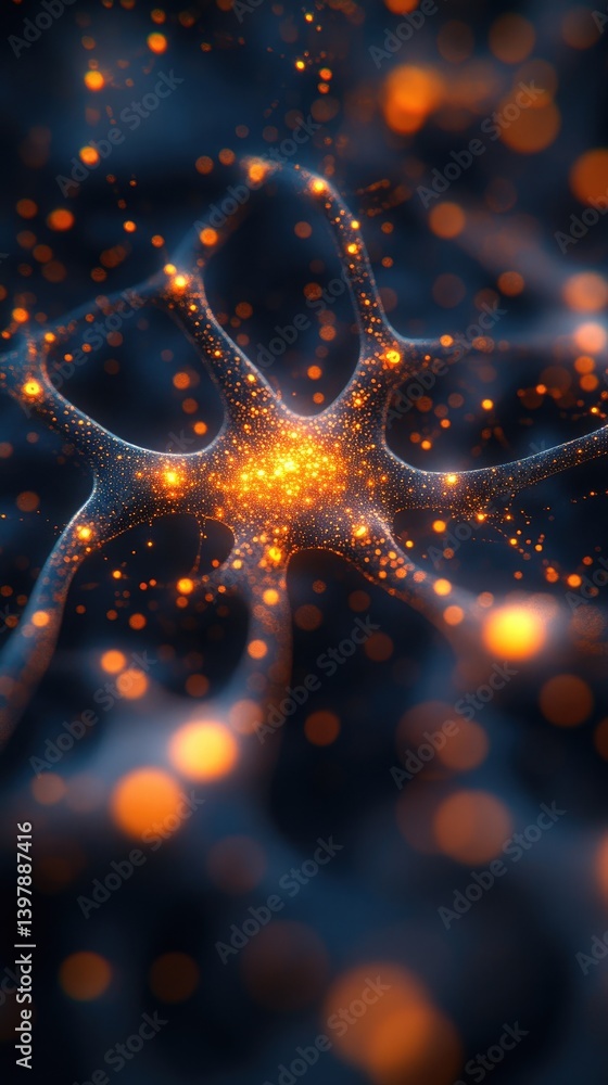 Poster complex neural network with glowing connections