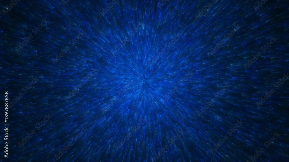 Poster abstract blue particle explosion effect, futuristic digital burst with speed motion effect and glowi