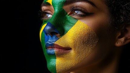 Brazil flag painted on woman face