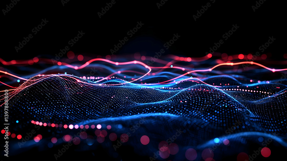 Poster abstract data visualization with glowing lines and dots