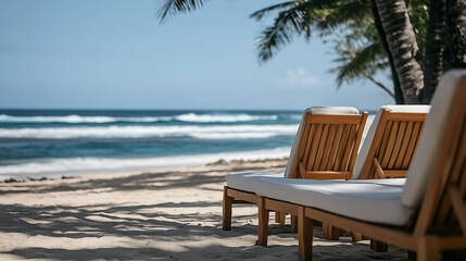 Row of Beach Loungers on a Tropical Shoreline