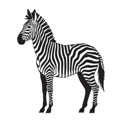 Black and white zebra silhouette with stripes, perfect for animal and wildlife designs.