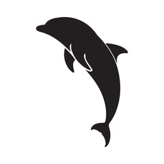 Black dolphin silhouette leaping above waves, ideal for marine-themed artwork.