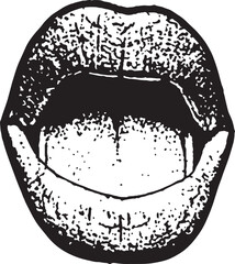 Vintage Open Lips with Tongue Illustration, artwork is perfect for edgy fashion, music posters, pop culture designs, or tattoo-inspired graphics. The style merges retro vibes with urban attitude.