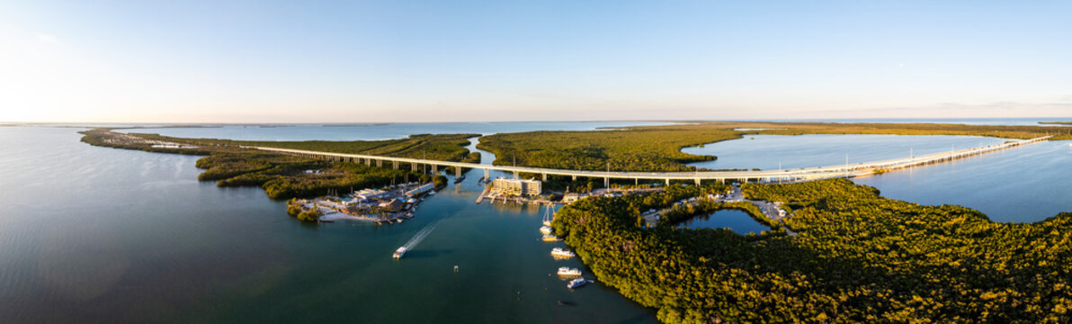 Aerial view of blackwater sound with tranquil waters and picturesque coastline, Jewfish, Florida, United States.
