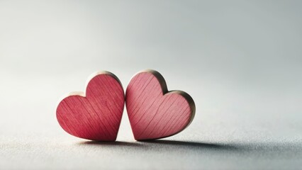 Fototapeta premium corazones rosas con textura de madera aislados sobre un fondo claro