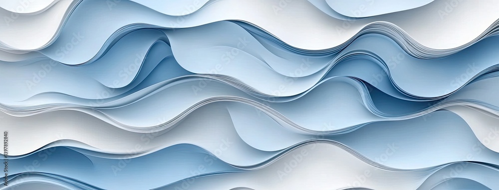 Poster vibrant design showcases smooth curves and waves in stunning blue hues, creating a mesmerizing abstr