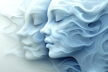Obraz premium Surreal twin faces in dreamlike ethereal blue smoke abstract art