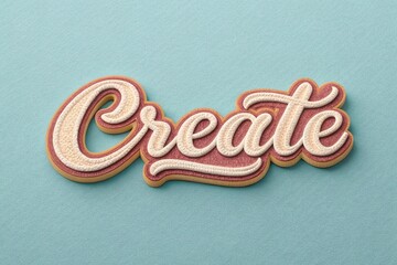 Word &lsquo;Create&rsquo; written in retro script font with puff embroidery patch effect isolated on transparent background. 3D rendering - generated by ai