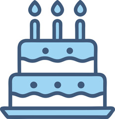Birthday cake blue icon in solid and stroke style. birthday cake with candles vector illustration