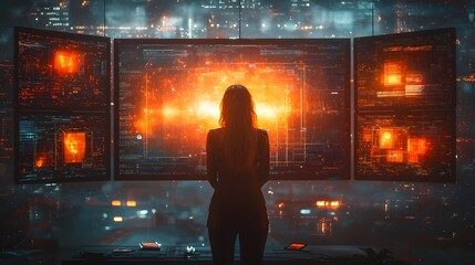 A live streaming setup for a marketer engaging with an audience through interactive screens