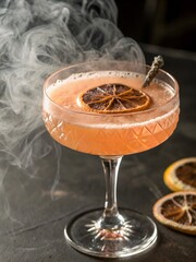 Citrus Smoke :  A captivating fusion of smoky mezcal and bright citrus, this cocktail tantalizes the palate with its contrasting flavors.  An orange wheel, torched to release its essential oils, adds 