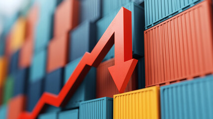 An upward-trending graph is depicted against a background of colorful shipping containers, symbolizing growth in trade or business metrics.