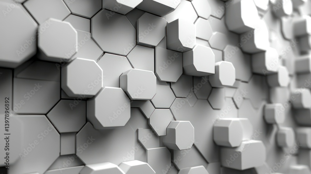 Poster abstract hexagonal pattern: 3d render of gray octagons
