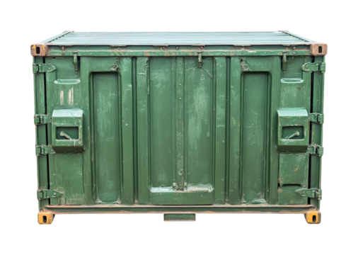 Logistics concept green shipping container warehouse in urban area isolated on transparent background png