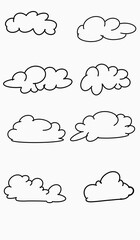 Outlined Cloud Shapes Collection on Black Background for Graphic Use