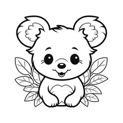 Obraz premium Cute cartoon koala bear with leaves illustration