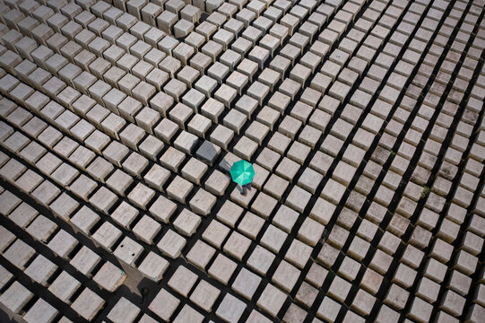 Aerial view of beautiful abstract patterns and geometric blocks in a modern urban landscape, Sabrang Union, Teknaf, Chattogram, Bangladesh.