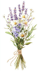 Obraz premium beautiful bouquet of wildflowers featuring lavender, daisies, and other blooms, tied with twine