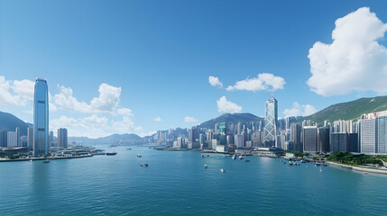Naklejka premium Panoramic View Of Hong Kong City Skyline And Harbor
