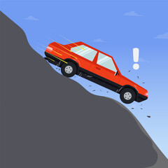Car break fail on steep descent graphic design illustration