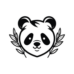 Cute Panda Bear Logo with Leaves