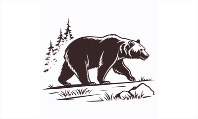 Fototapeta premium Powerful Bear Silhouette Standing on Mountain Top