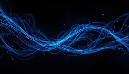 Fototapeta premium Flowing blue energy waves abstract space digital art dark background dynamic movement